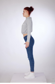 Rada a-pose blue jeans dressed grey long sleeve cropped hoodie…